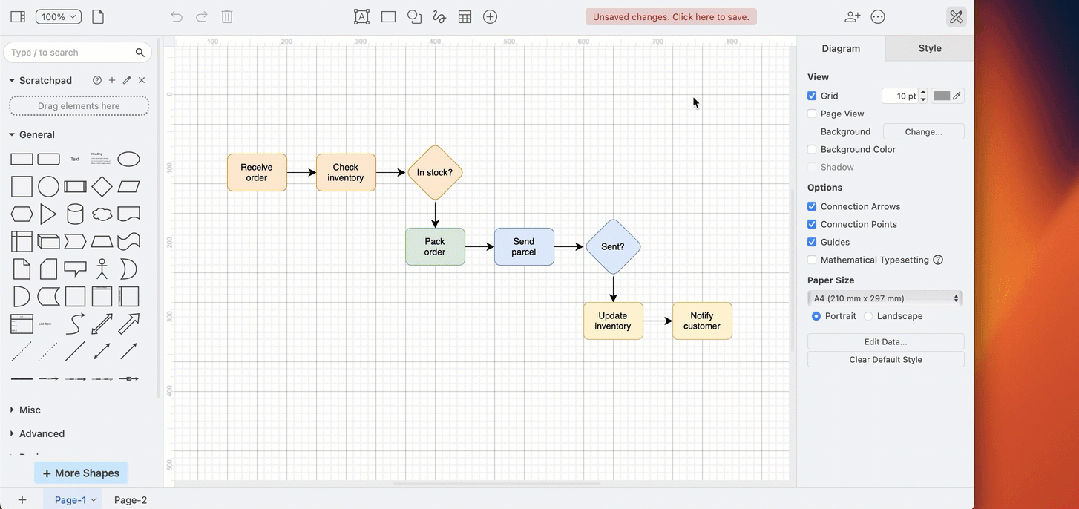 Export a draw.io diagram to a PNG image, then import it into your Google document